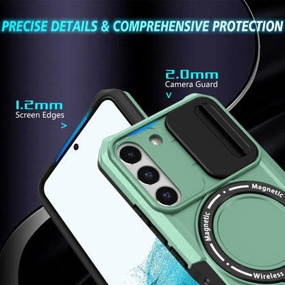 For Samsung Galaxy S22 5G Sliding Camshield Magsafe Holder TPU Hybrid PC Phone Case(Light Blue) by buy2fix