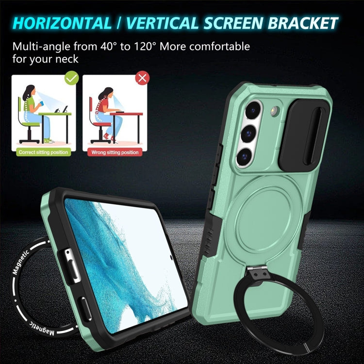 For Samsung Galaxy S22 5G Sliding Camshield Magsafe Holder TPU Hybrid PC Phone Case(Light Blue) by buy2fix