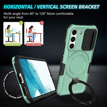 For Samsung Galaxy S22 5G Sliding Camshield Magsafe Holder TPU Hybrid PC Phone Case(Light Blue) by buy2fix