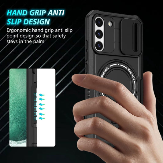 For Samsung Galaxy S22+ 5G Sliding Camshield Magsafe Holder TPU Hybrid PC Phone Case(Black) by buy2fix