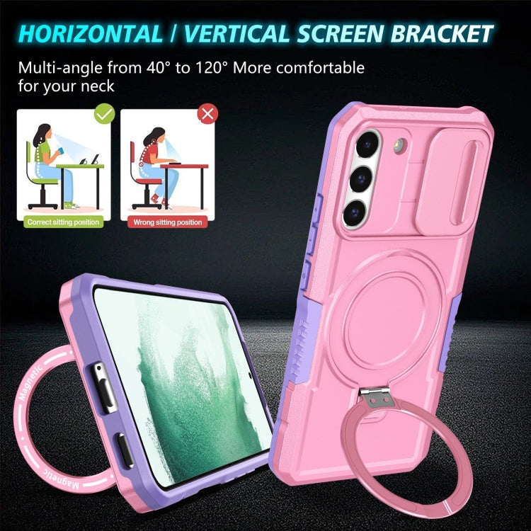 For Samsung Galaxy S22+ 5G Sliding Camshield Magsafe Holder TPU Hybrid PC Phone Case(Purple Pink) - Galaxy S22+ 5G Cases by buy2fix | Online Shopping UK | buy2fix