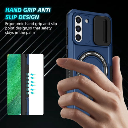 For Samsung Galaxy S21 FE 5G Sliding Camshield Magsafe Holder TPU Hybrid PC Phone Case(Royal Blue) by buy2fix