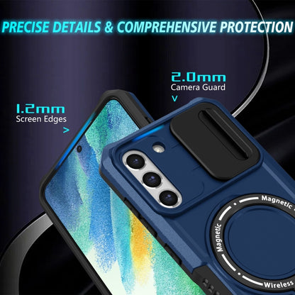 For Samsung Galaxy S21 FE 5G Sliding Camshield Magsafe Holder TPU Hybrid PC Phone Case(Royal Blue) by buy2fix