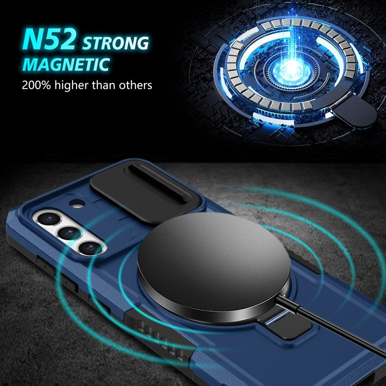 For Samsung Galaxy S21 FE 5G Sliding Camshield Magsafe Holder TPU Hybrid PC Phone Case(Royal Blue) by buy2fix