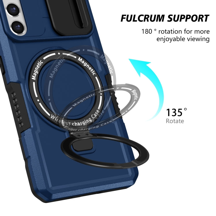 For Samsung Galaxy S21 FE 5G Sliding Camshield Magsafe Holder TPU Hybrid PC Phone Case(Royal Blue) by buy2fix