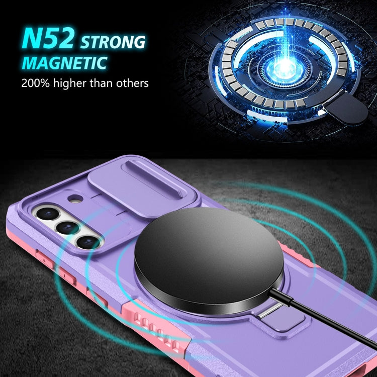 For Samsung Galaxy S21 FE 5G Sliding Camshield Magsafe Holder TPU Hybrid PC Phone Case(Pink Purple) by buy2fix