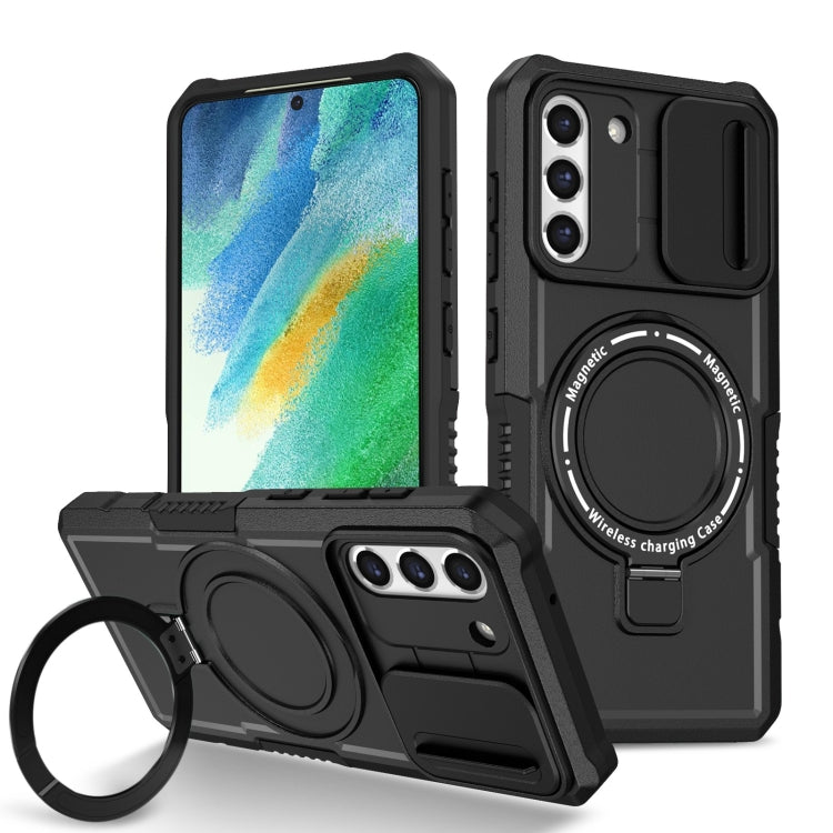 For Samsung Galaxy S21 FE 5G Sliding Camshield Magsafe Holder TPU Hybrid PC Phone Case(Black) by buy2fix