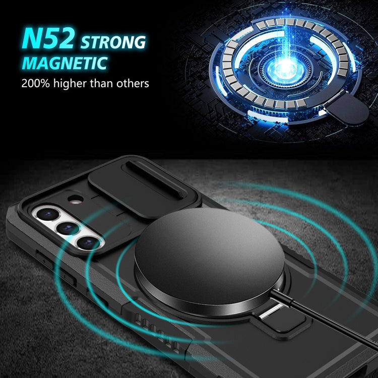 For Samsung Galaxy S21 FE 5G Sliding Camshield Magsafe Holder TPU Hybrid PC Phone Case(Black) by buy2fix