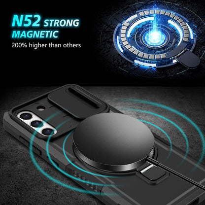 For Samsung Galaxy S21 FE 5G Sliding Camshield Magsafe Holder TPU Hybrid PC Phone Case(Black) by buy2fix