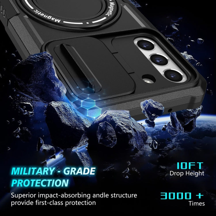 For Samsung Galaxy S21 FE 5G Sliding Camshield Magsafe Holder TPU Hybrid PC Phone Case(Black) by buy2fix