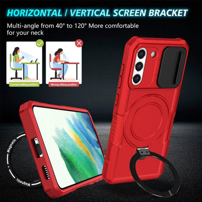 For Samsung Galaxy S21 FE 5G Sliding Camshield Magsafe Holder TPU Hybrid PC Phone Case(Red) by buy2fix