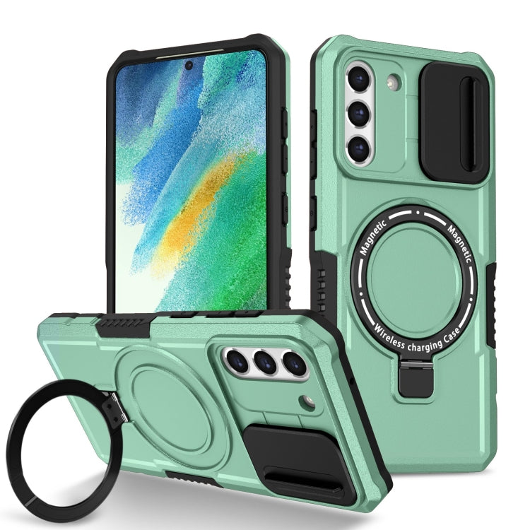 For Samsung Galaxy S21 FE 5G Sliding Camshield Magsafe Holder TPU Hybrid PC Phone Case(Light Blue) by buy2fix