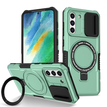 For Samsung Galaxy S21 FE 5G Sliding Camshield Magsafe Holder TPU Hybrid PC Phone Case(Light Blue) by buy2fix