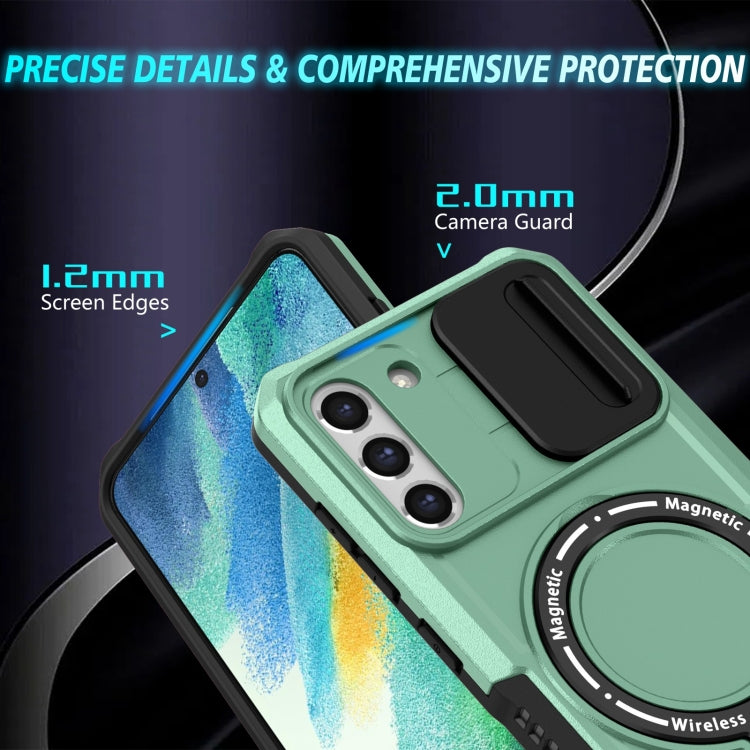 For Samsung Galaxy S21 FE 5G Sliding Camshield Magsafe Holder TPU Hybrid PC Phone Case(Light Blue) by buy2fix