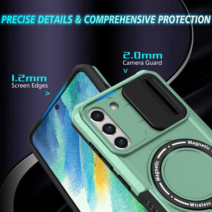 For Samsung Galaxy S21 FE 5G Sliding Camshield Magsafe Holder TPU Hybrid PC Phone Case(Light Blue) by buy2fix
