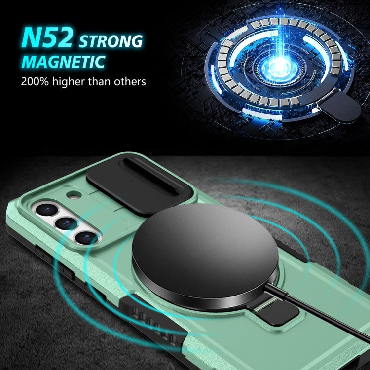 For Samsung Galaxy S21 FE 5G Sliding Camshield Magsafe Holder TPU Hybrid PC Phone Case(Light Blue) by buy2fix