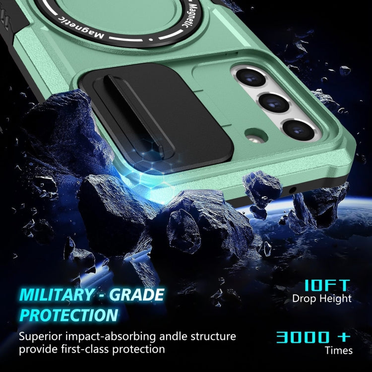 For Samsung Galaxy S21 FE 5G Sliding Camshield Magsafe Holder TPU Hybrid PC Phone Case(Light Blue) by buy2fix