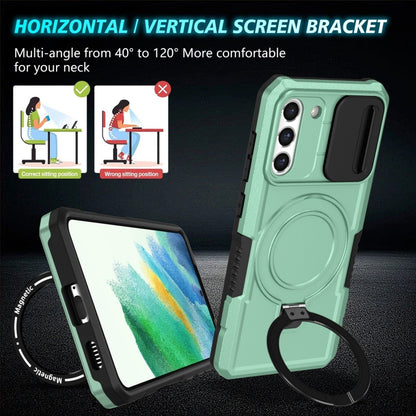 For Samsung Galaxy S21 FE 5G Sliding Camshield Magsafe Holder TPU Hybrid PC Phone Case(Light Blue) by buy2fix