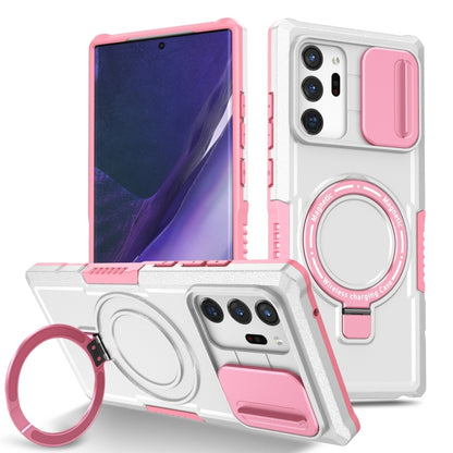 For Samsung Galaxy Note20 Ultra Sliding Camshield Magsafe Holder TPU Hybrid PC Phone Case(Pink White) by buy2fix