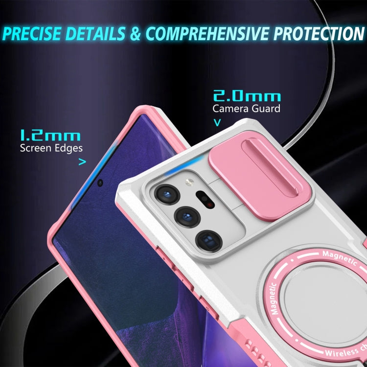 For Samsung Galaxy Note20 Ultra Sliding Camshield Magsafe Holder TPU Hybrid PC Phone Case(Pink White) by buy2fix