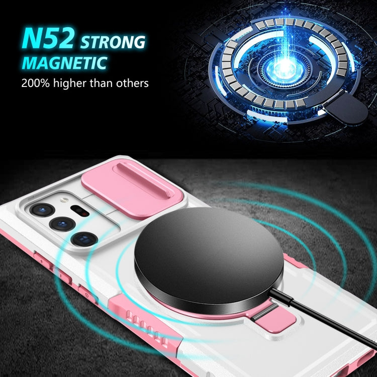 For Samsung Galaxy Note20 Ultra Sliding Camshield Magsafe Holder TPU Hybrid PC Phone Case(Pink White) by buy2fix