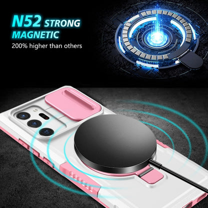 For Samsung Galaxy Note20 Ultra Sliding Camshield Magsafe Holder TPU Hybrid PC Phone Case(Pink White) by buy2fix