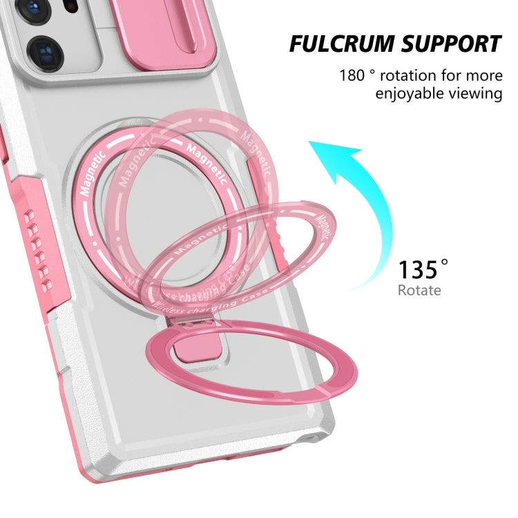 For Samsung Galaxy Note20 Ultra Sliding Camshield Magsafe Holder TPU Hybrid PC Phone Case(Pink White) by buy2fix