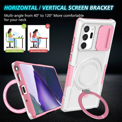 For Samsung Galaxy Note20 Ultra Sliding Camshield Magsafe Holder TPU Hybrid PC Phone Case(Pink White) by buy2fix