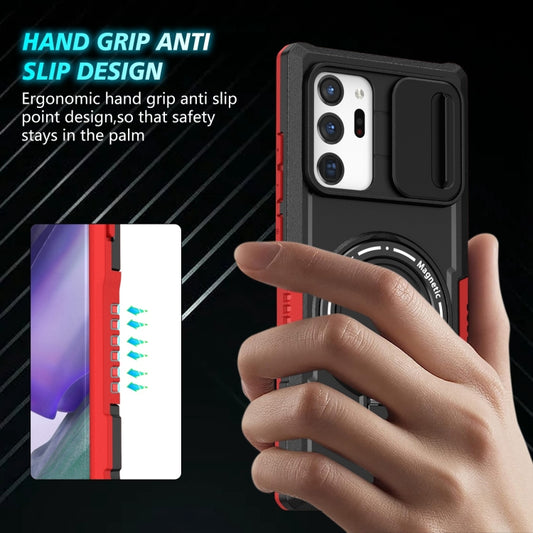 For Samsung Galaxy Note20 Ultra Sliding Camshield Magsafe Holder TPU Hybrid PC Phone Case(Black Red) by buy2fix