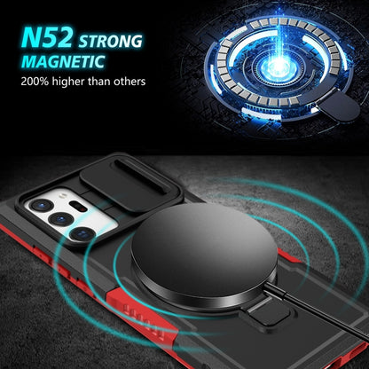 For Samsung Galaxy Note20 Ultra Sliding Camshield Magsafe Holder TPU Hybrid PC Phone Case(Black Red) by buy2fix