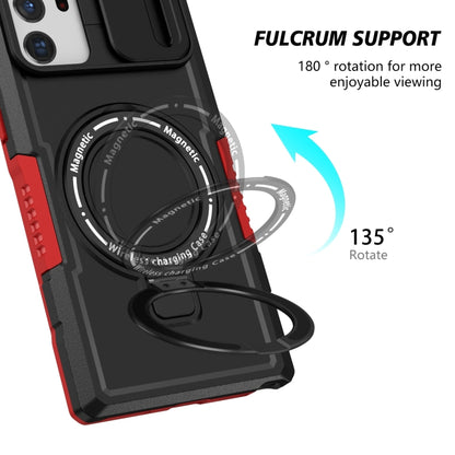 For Samsung Galaxy Note20 Ultra Sliding Camshield Magsafe Holder TPU Hybrid PC Phone Case(Black Red) by buy2fix