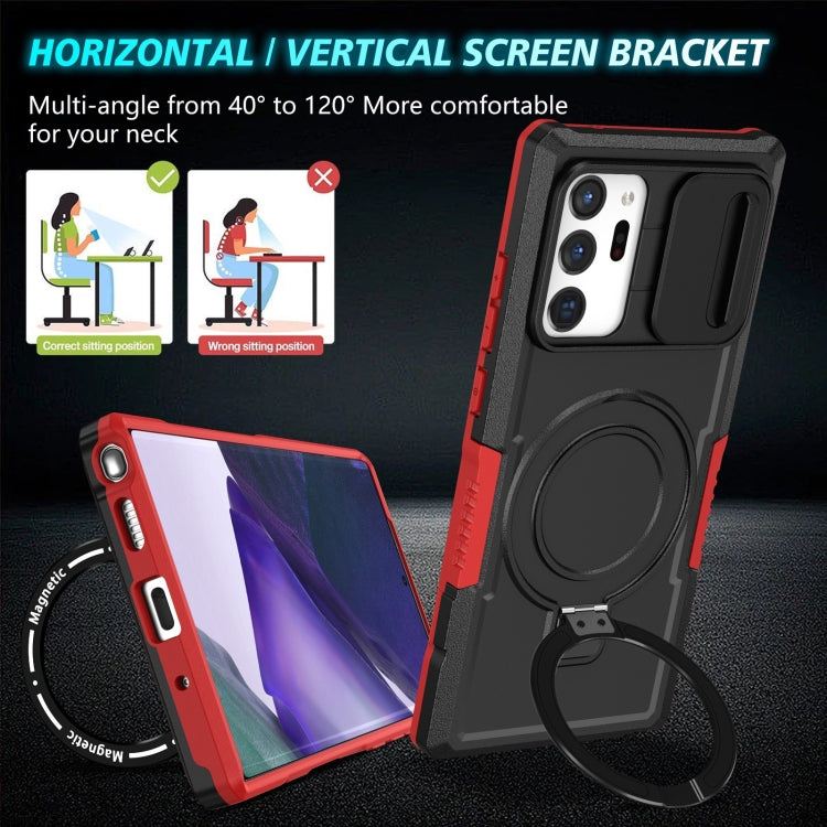 For Samsung Galaxy Note20 Ultra Sliding Camshield Magsafe Holder TPU Hybrid PC Phone Case(Black Red) by buy2fix