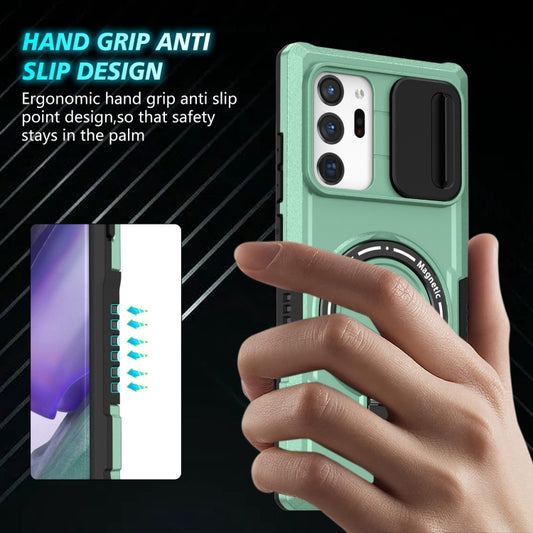 For Samsung Galaxy Note20 Ultra Sliding Camshield Magsafe Holder TPU Hybrid PC Phone Case(Light Blue) by buy2fix