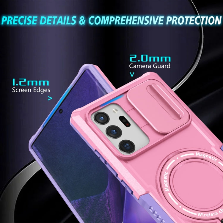 For Samsung Galaxy Note20 Ultra Sliding Camshield Magsafe Holder TPU Hybrid PC Phone Case(Purple Pink) by buy2fix