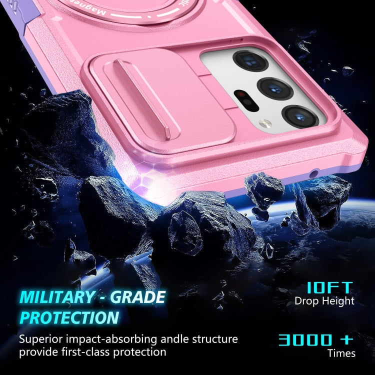 For Samsung Galaxy Note20 Ultra Sliding Camshield Magsafe Holder TPU Hybrid PC Phone Case(Purple Pink) by buy2fix