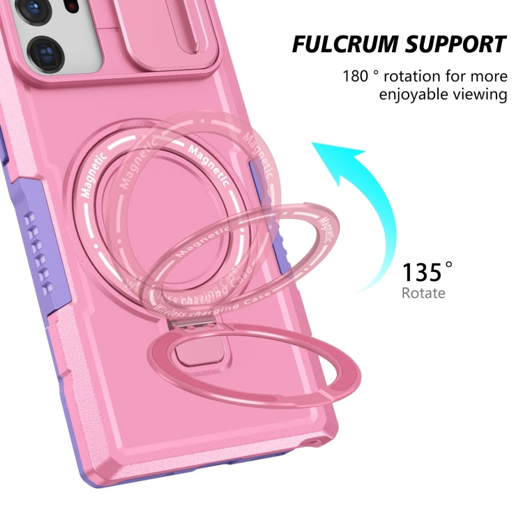 For Samsung Galaxy Note20 Ultra Sliding Camshield Magsafe Holder TPU Hybrid PC Phone Case(Purple Pink) by buy2fix