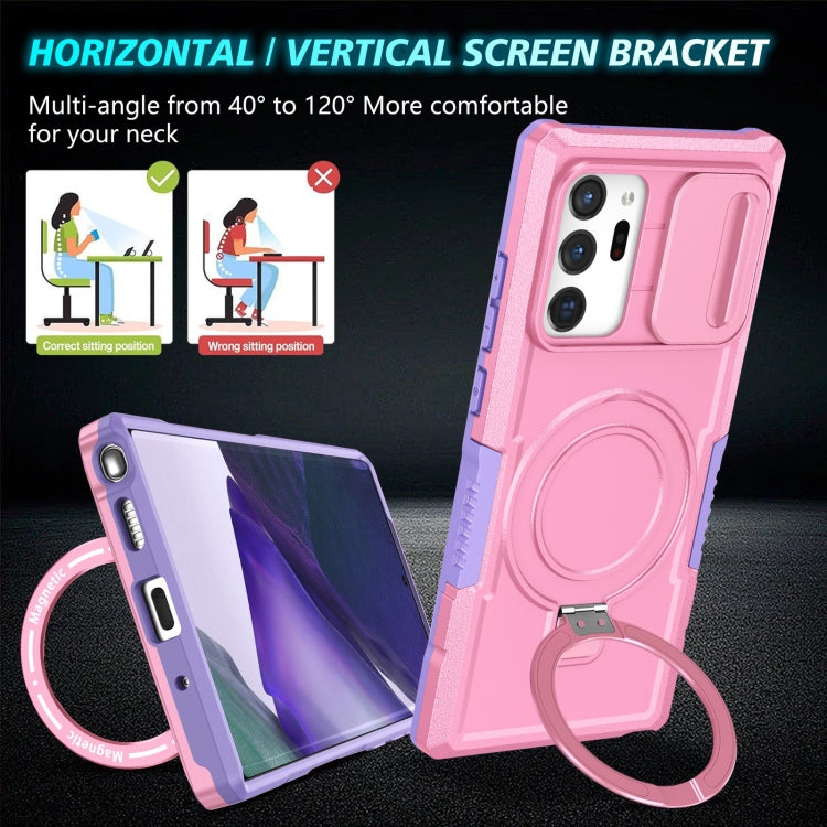 For Samsung Galaxy Note20 Ultra Sliding Camshield Magsafe Holder TPU Hybrid PC Phone Case(Purple Pink) by buy2fix