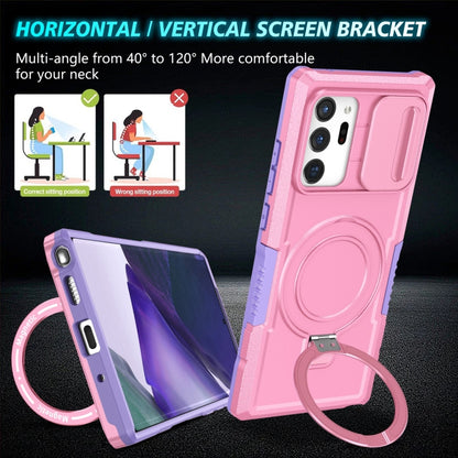 For Samsung Galaxy Note20 Ultra Sliding Camshield Magsafe Holder TPU Hybrid PC Phone Case(Purple Pink) by buy2fix