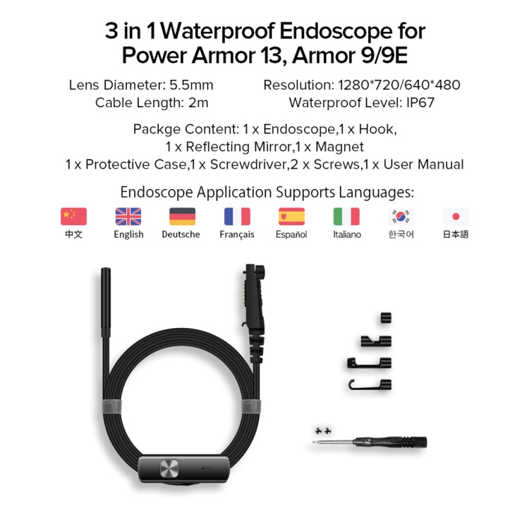 Ulefone Endoscope E1 IP67 Waterproof 3 in 1 Endoscope for Ulefone Power Armor 21 / 19 / 18T / 16 Pro / 13 / Armor Pad(Black) -  by Ulefone | Online Shopping UK | buy2fix