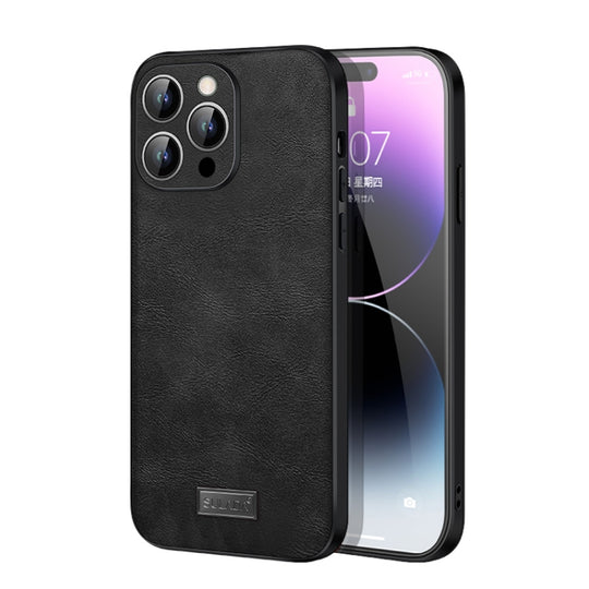 For iPhone 15 Pro SULADA Shockproof TPU Hybrid Handmade Leather Phone Case(Black)