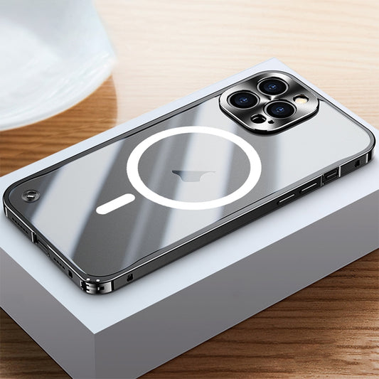 For iPhone 15 Pro Max Metal Frame Frosted PC Shockproof MagSafe Case(Black) by buy2fix