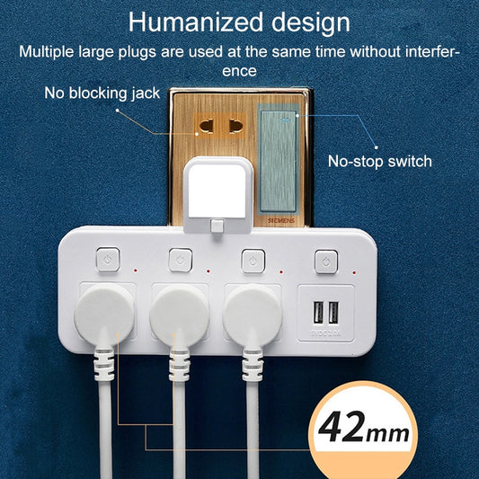 Home Office Multifunctional USB Wireless Plug Converter Plug Board 1 to 4 + 2USB, with Night Light by buy2fix