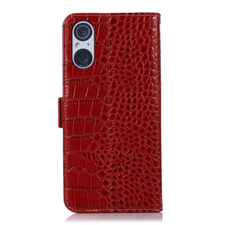 For Sony Xperia 5 V Crocodile Top Layer Cowhide Leather Phone Case(Red) - Sony Cases by buy2fix | Online Shopping UK | buy2fix