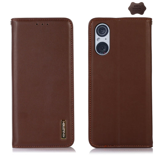 For Sony Xperia 5 V KHAZNEH Nappa Top Layer Cowhide Leather Phone Case(Brown) - Sony Cases by buy2fix | Online Shopping UK | buy2fix
