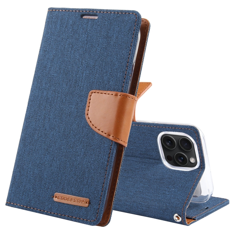 For iPhone 15 Pro Max GOOSPERY CANVAS DIARY Fabric Texture Flip Leather Phone Case(Navy Blue) - iPhone 15 Pro Max Cases by GOOSPERY | Online Shopping UK | buy2fix