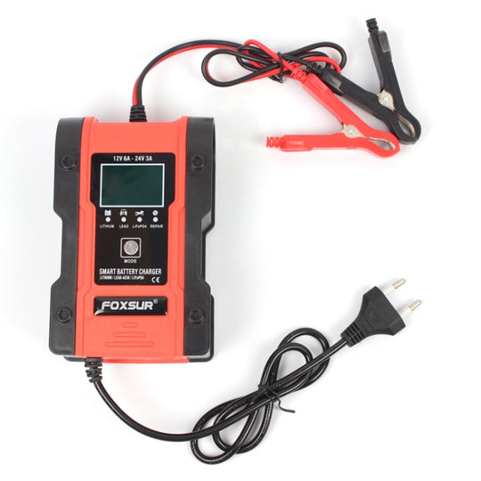 FOXSUR 12V-24V Auto-Motorrad-Reparatur-Ladegerät AGM-Ladegerät Farbe: Rot (EU-Stecker)