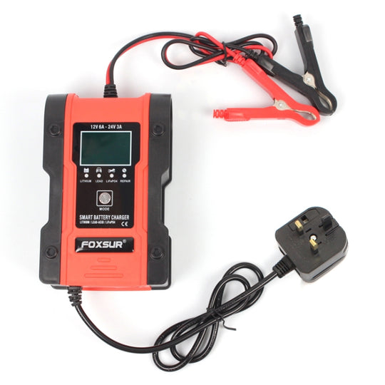 FOXSUR 12V-24V Auto-Motorrad-Reparatur-Ladegerät AGM-Ladegerät Farbe: Rot (UK-Stecker)