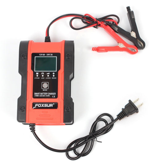 FOXSUR 12V-24V Auto-Motorrad-Reparatur-Ladegerät AGM-Ladegerät Farbe: Rot (US-Stecker)