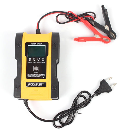 FOXSUR 12V-24V Auto-Motorrad-Reparatur-Ladegerät AGM-Ladegerät Farbe:Gelb (EU-Stecker)