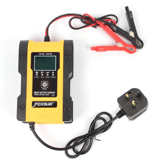 FOXSUR 12V-24V Auto-Motorrad-Reparatur-Ladegerät AGM-Ladegerät Farbe: Gelb (UK-Stecker)
